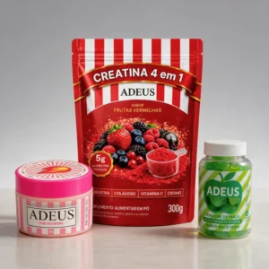 Kit Creatina Adeus 4 em 1 + Creme Rosa Adeus + Vinagre de Maça Adeus